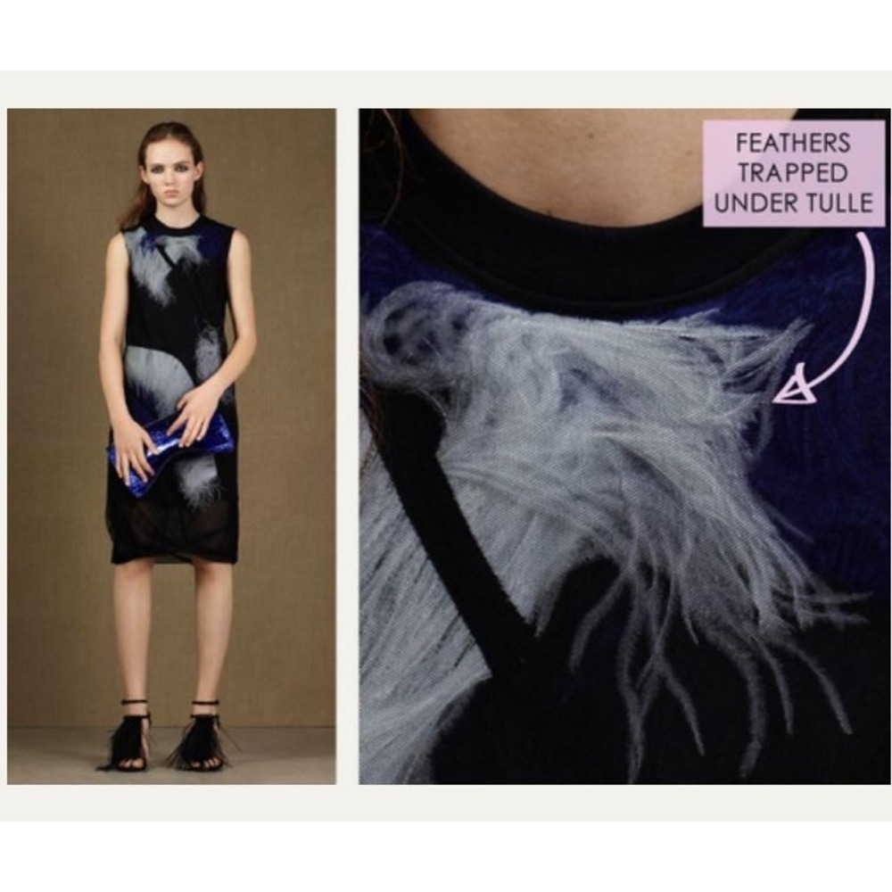 McQ Alexander McQueen Black Feather Tulle Mesh Sleeveless Dress XS 379199 RFJ45